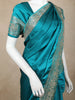 Teal Blue Floral Embellished Design Satin Saree with Heavy Stone Work and Designer Embroidered Border