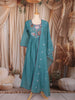 Teal Blue Floral Embroidered Cotton Salwar with Dupatta