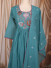 Teal Blue Floral Embroidered Cotton Salwar with Dupatta