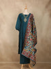 Teal Blue Floral Embroidered Design Cotton Straight Cut Salwar Suit