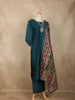 Teal Blue Floral Embroidered Design Cotton Straight Cut Salwar Suit