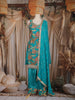 Teal Blue Floral Embroidered Design Raw Silk Palazzo Suit with Dupatta