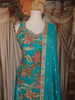 Teal Blue Floral Embroidered Design Raw Silk Palazzo Suit with Dupatta
