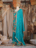 Teal Blue Floral Embroidered Design Raw Silk Palazzo Suit with Dupatta