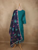 Teal Blue Floral Embroidered Design Silk Anarkali Salwar Suit with Contrast Dupatta