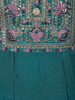 Teal Blue Floral Embroidered Design Silk Anarkali Salwar Suit with Contrast Dupatta