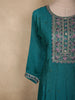 Teal Blue Floral Embroidered Design Silk Anarkali Salwar Suit with Contrast Dupatta