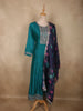 Teal Blue Floral Embroidered Design Silk Anarkali Salwar Suit with Contrast Dupatta
