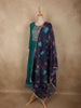 Teal Blue Floral Embroidered Design Silk Anarkali Salwar Suit with Contrast Dupatta