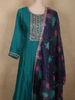 Teal Blue Floral Embroidered Design Silk Anarkali Salwar Suit with Contrast Dupatta