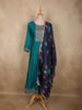 Teal Blue Floral Embroidered Design Silk Anarkali Salwar Suit with Contrast Dupatta