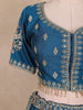 Teal Blue Floral Embroidered Silk Lehenga Set With Net Dupatta - Diadem