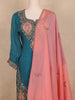 Teal Blue Floral Embroidered Silk Sharara Suit