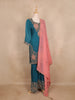 Teal Blue Floral Embroidered Silk Sharara Suit