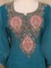 Teal Blue Floral Embroidered Silk Sharara Suit