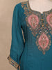 Teal Blue Floral Embroidered Silk Sharara Suit