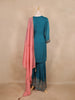 Teal Blue Floral Embroidered Silk Sharara Suit