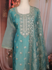 Teal Blue Floral Embroidered Tissue Silk Straight Cut Salwar Suit with Dupatta