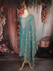 Teal Blue Floral Embroidered Tissue Silk Straight Cut Salwar Suit with Dupatta