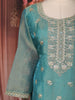 Teal Blue Floral Embroidered Tissue Silk Straight Cut Salwar Suit with Dupatta