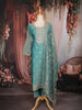 Teal Blue Floral Embroidered Tissue Silk Straight Cut Salwar Suit with Dupatta