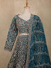 Teal Blue Floral Embroidery Bridal Net Lehenga