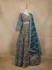 Teal Blue Floral Embroidery Bridal Net Lehenga