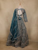 Teal Blue Floral Embroidery Bridal Net Lehenga