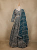 Teal Blue Floral Embroidery Bridal Net Lehenga