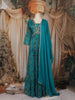 Teal Blue Floral Embroidery Gown With Dupatta