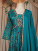 Teal Blue Floral Embroidery Gown With Dupatta