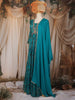Teal Blue Floral Embroidery Gown With Dupatta