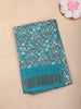 Teal Blue Floral Printed Chanderi Cotton Saree with Contrast Border