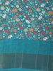 Teal Blue Floral Printed Chanderi Cotton Saree with Contrast Border