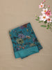 Teal Blue Floral Printed Chiffon Saree with Self Woven Border