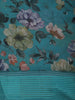 Teal Blue Floral Printed Chiffon Saree with Self Woven Border