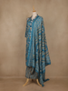 Teal Blue Floral Printed  Cotton Salwar Suit With Dupatta