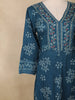 Teal Blue Floral Printed Design Anarkali Cotton Salwar Suit