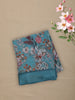 Teal Blue Floral Printed Design Chiffon Saree