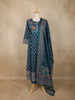 Teal Blue Floral Printed Design Cotton Anarkali Salwar Suit