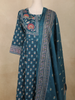 Teal Blue Floral Printed Design Cotton Anarkali Salwar Suit