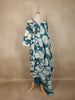 Teal Blue Floral Printed Design Cotton Anarkali Salwar Suit with Dupatta