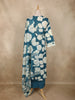 Teal Blue Floral Printed Design Cotton Anarkali Salwar Suit with Dupatta