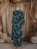 Teal Blue Floral Printed Design Cotton Straight Cut Salwar Suit