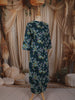 Teal Blue Floral Printed Design Cotton Straight Cut Salwar Suit
