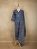 Teal Blue Floral Printed Design Cotton Straight Cut Salwar Suit with Dupatta