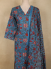 Teal Blue Floral Printed Design Cotton Straight Cut Salwar Suit with Dupatta