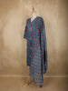 Teal Blue Floral Printed Design Cotton Straight Cut Salwar Suit with Dupatta
