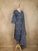 Teal Blue Floral Printed Design Cotton Straight Cut Salwar Suit with Dupatta