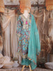 Teal Blue Floral Printed Design Tissue Silk Anarkali Salwar Suit